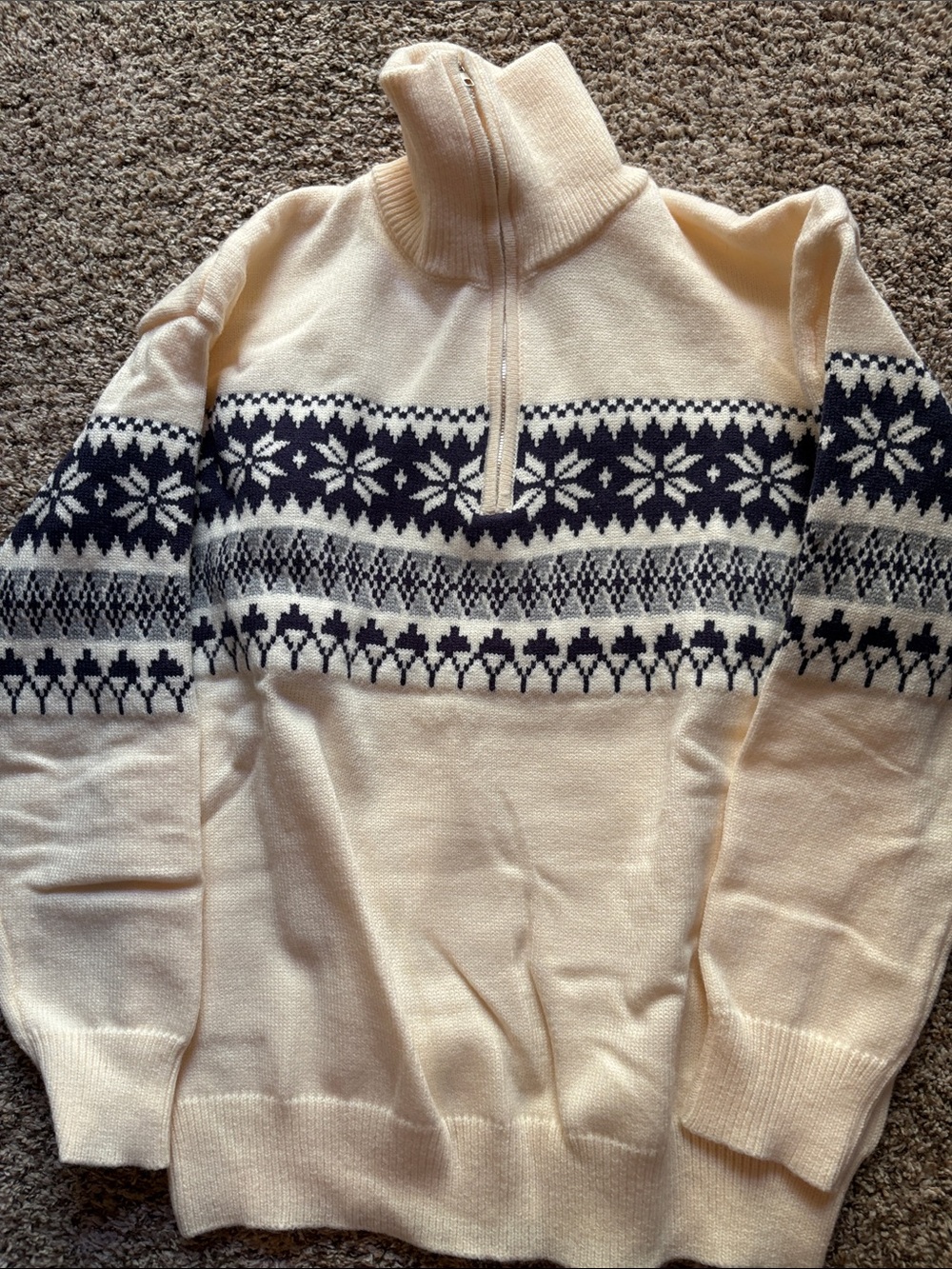 Men's Cream Half-Zip Nordic Pattern Sweater